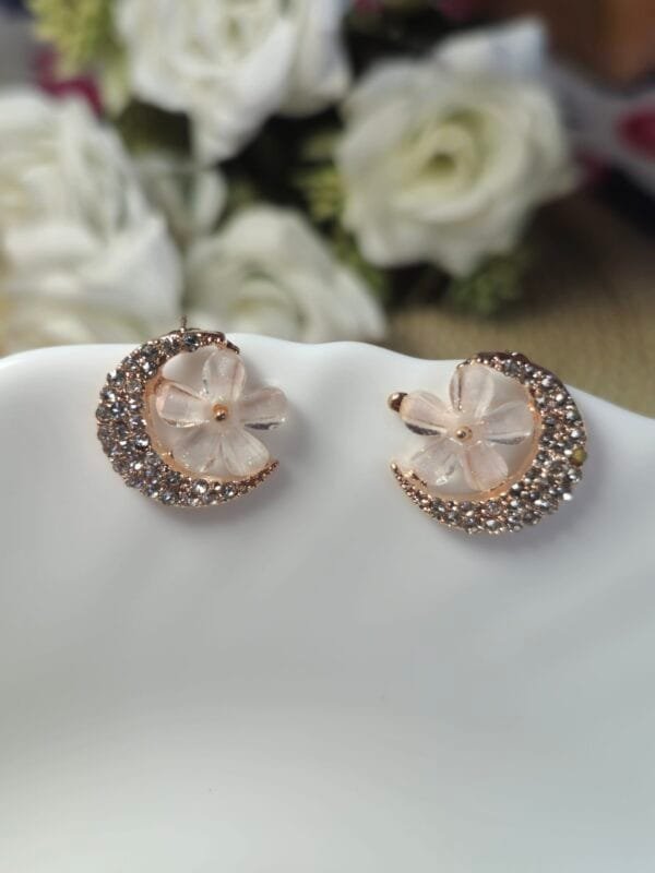 Floral Moon Crystal Earrings - Image 2