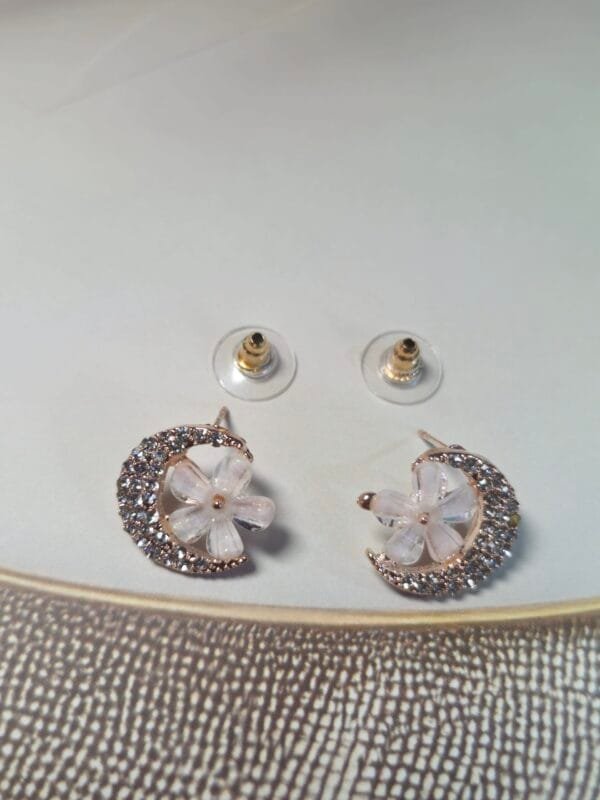 Floral Moon Crystal Earrings - Image 3