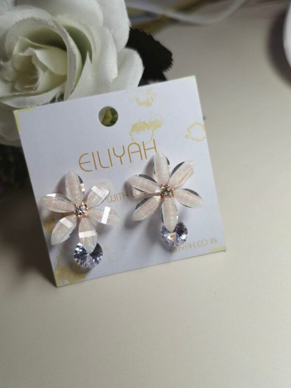 Floral Crystal Drop Earrings - Image 2