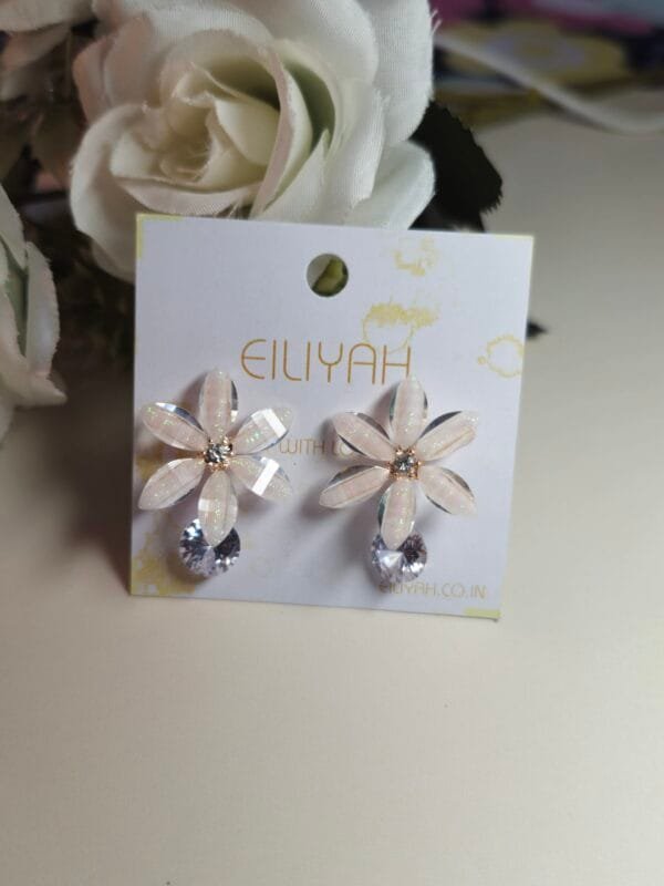Floral Crystal Drop Earrings - Image 3
