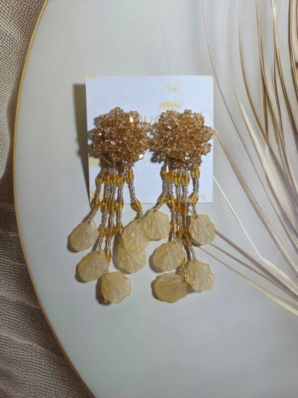 Golden beaded Leaf Earrings - Image 2