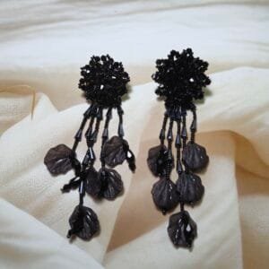 Black beaded Leaf Earrings