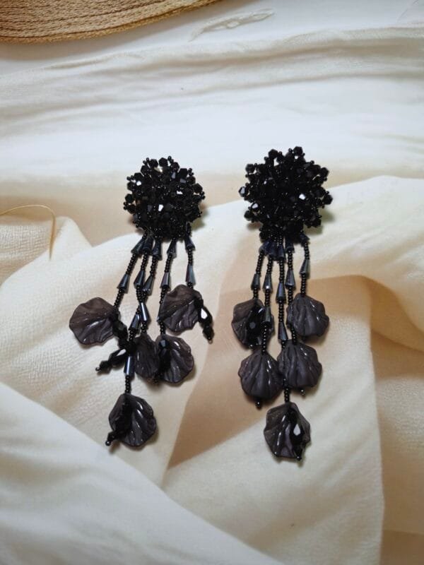 Black beaded Leaf Earrings