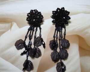 Black beaded Leaf Earrings