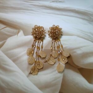 Golden beaded Leaf Earrings