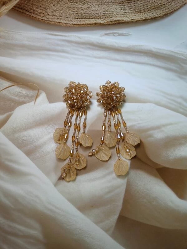 Golden beaded Leaf Earrings