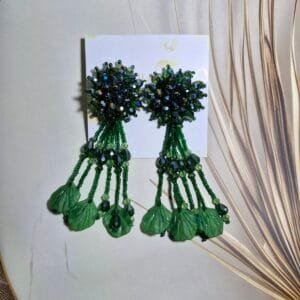 Green beaded Leaf Earrings
