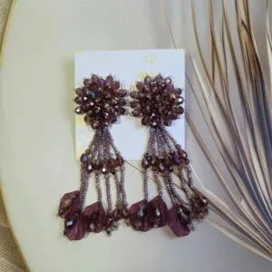 Deep Plum beaded Leaf Earrings