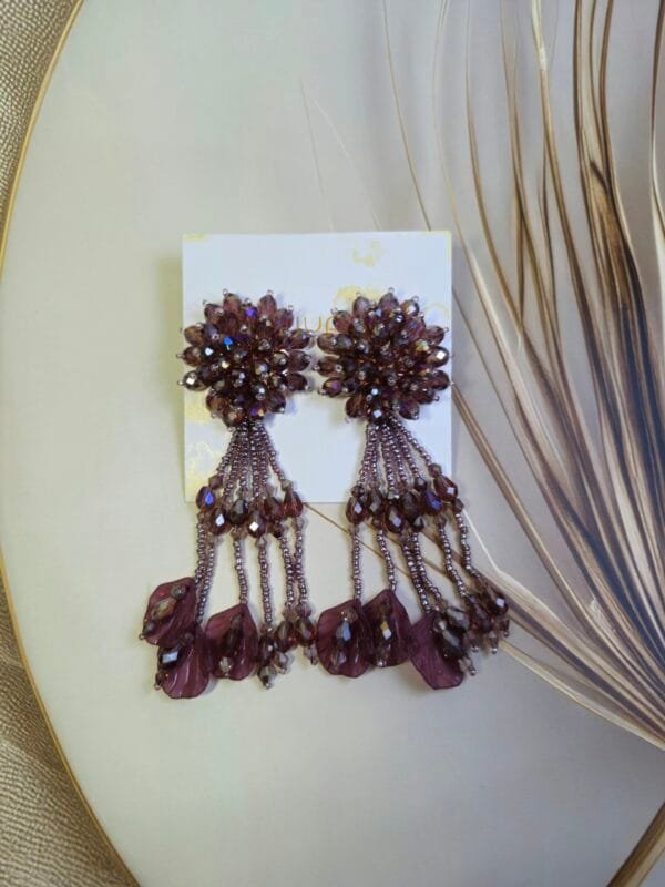 Deep Plum beaded Leaf Earrings