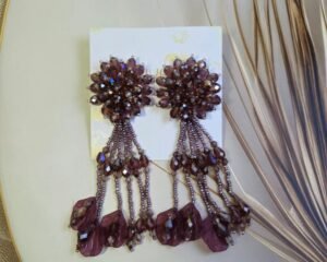 Deep Plum beaded Leaf Earrings