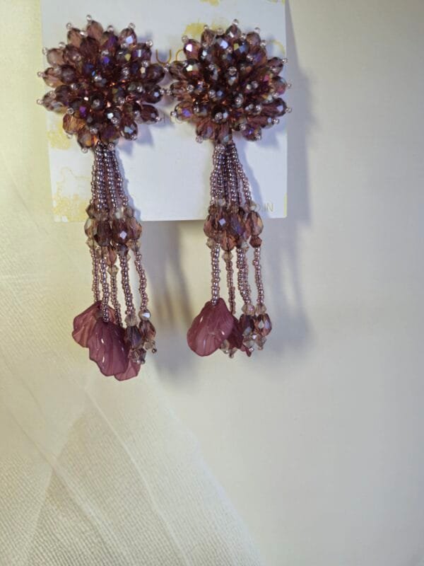 Deep Plum beaded Leaf Earrings - Image 3