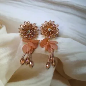 Peach beaded Leaf Earrings