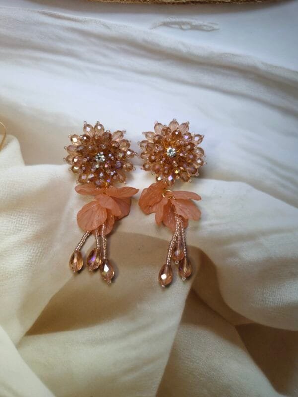 Peach beaded Leaf Earrings