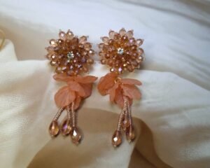Peach beaded Leaf Earrings