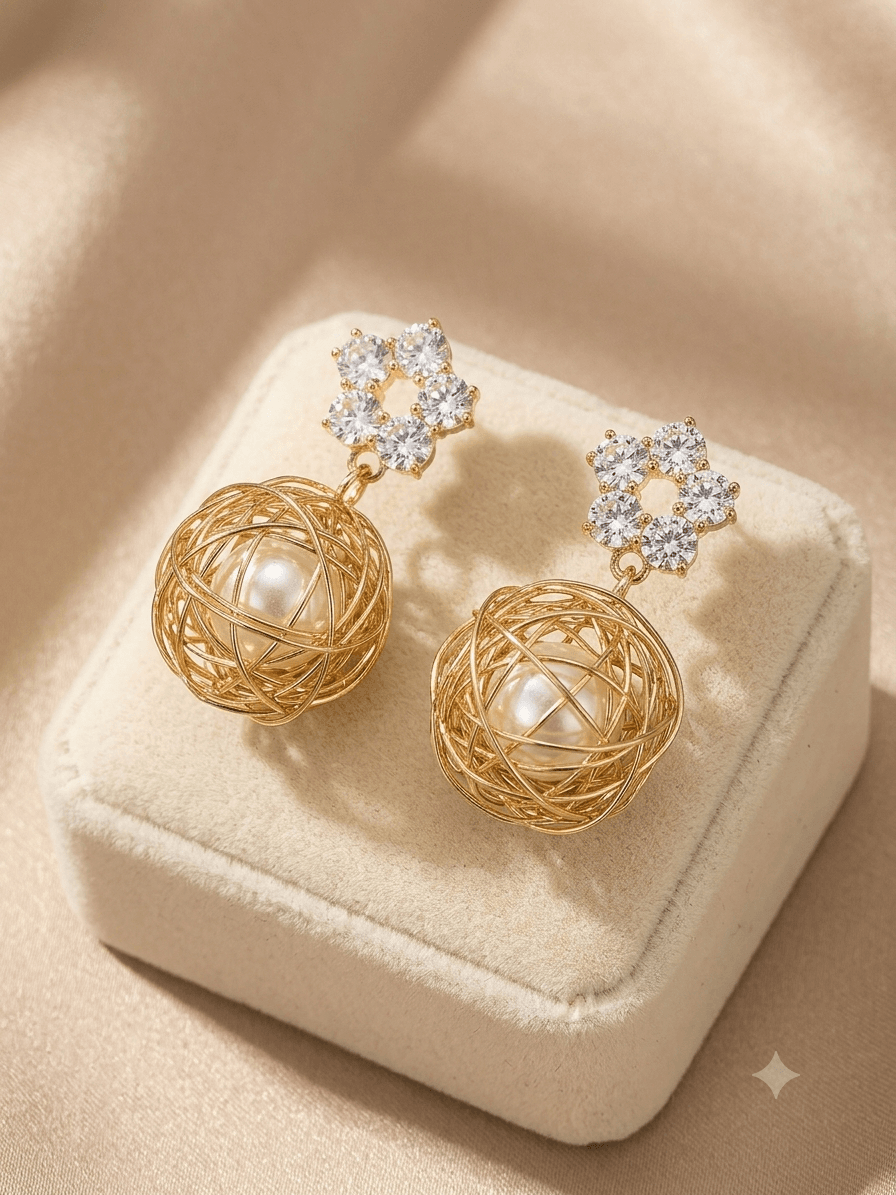Crystal Pearl Drop Earrings - Image 2