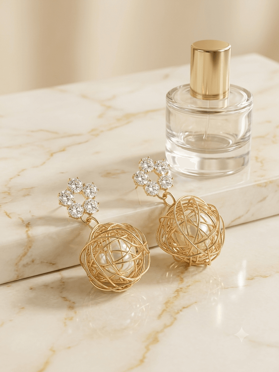 Crystal Pearl Drop Earrings - Image 3